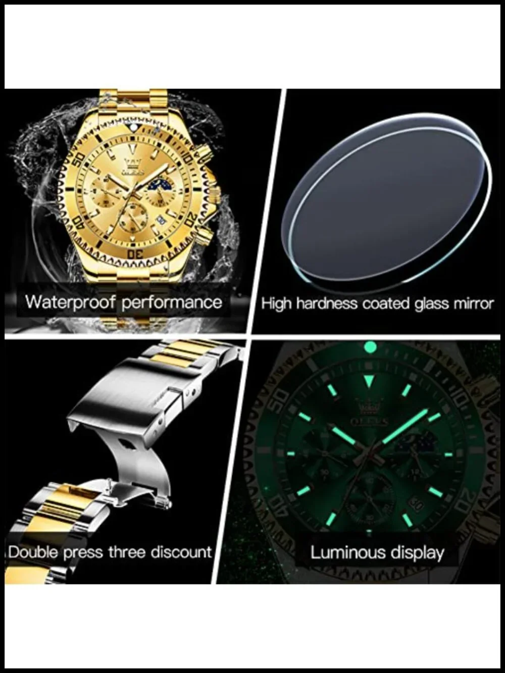 Mens Stainless Steel Watch Big Face Analog Waterproof Luxury Quartz